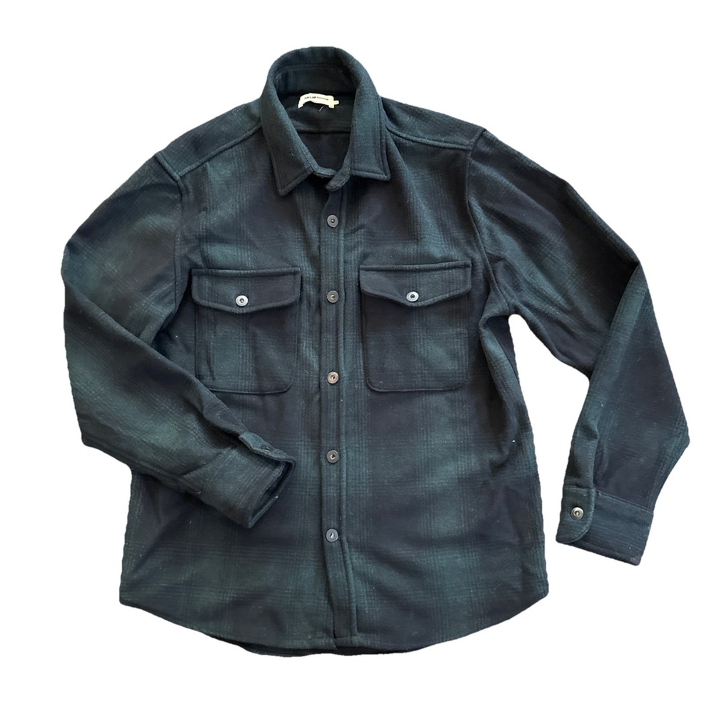 Taylor Stitch Maritime Wool Flannel Shirt Jacket Men 42 Large Navy Green Plaid